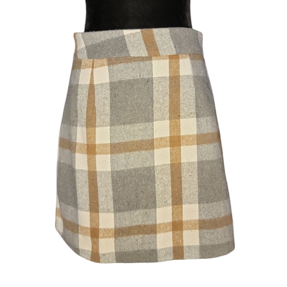 Toppies Tan and Gray Plaid A-Line Skirt Women's Size Medium